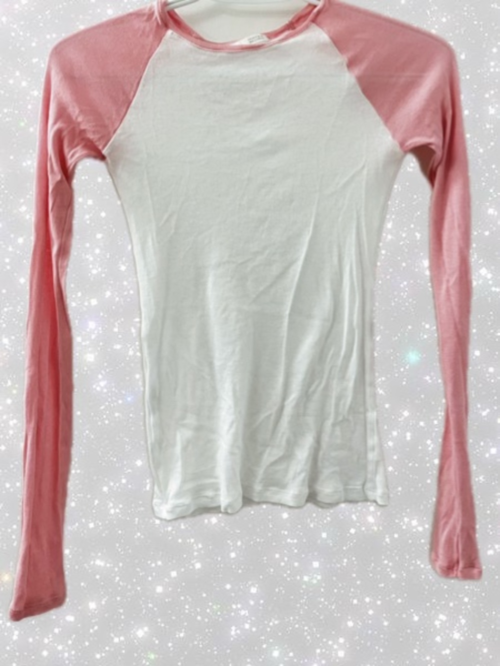 Zara White and Pink Raglan Long Sleeve Top